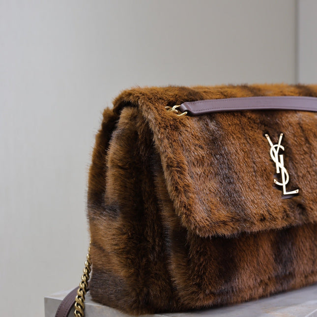 NIKI LARGE 32 IN COFFE BROWN MINK FUR GOLD HARDWARE