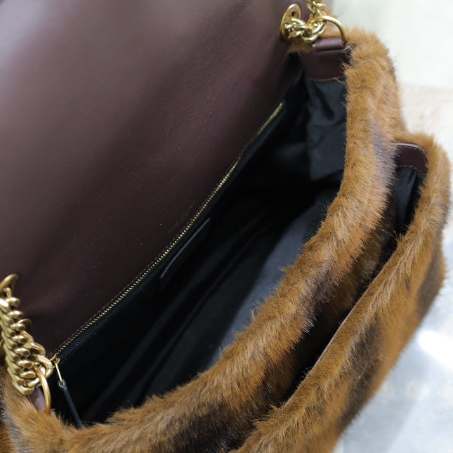 NIKI LARGE 32 IN COFFE BROWN MINK FUR GOLD HARDWARE
