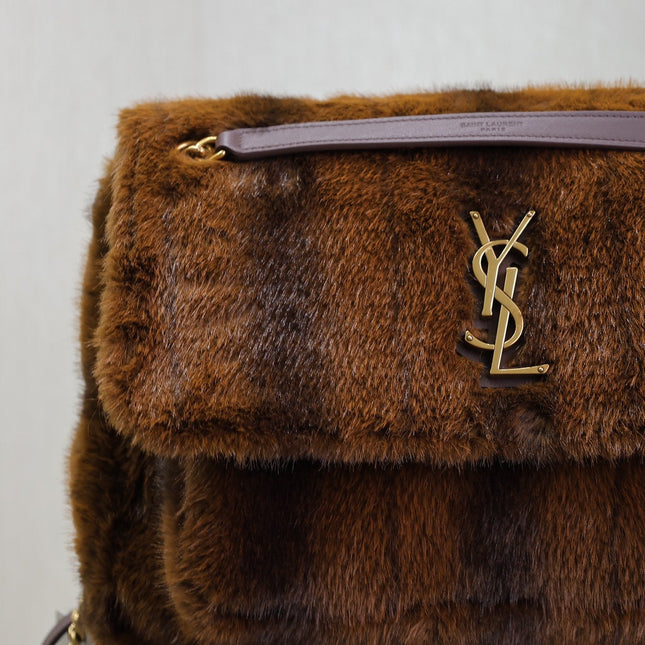 NIKI LARGE 32 IN COFFE BROWN MINK FUR GOLD HARDWARE