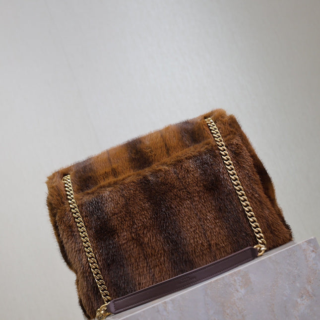 NIKI LARGE 32 IN COFFE BROWN MINK FUR GOLD HARDWARE