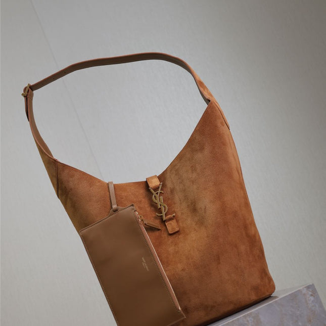 LE 5 À 7 LARGE SUPPLE HOBO BAG 31 IN BRONZE BROWN SUEDE