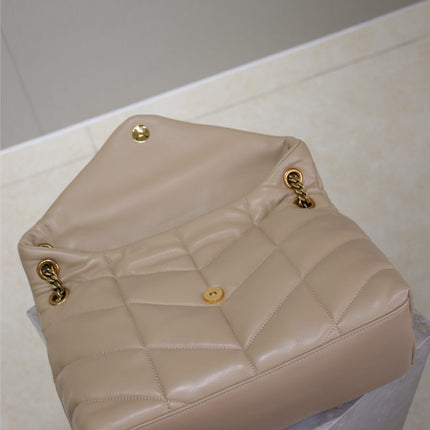 YSL 25S LOULOU PUFFER GM 35 IN BROWN CALFSKIN GOLD HARDWRE