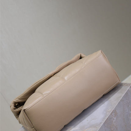 YSL 25S LOULOU PUFFER GM 35 IN BROWN CALFSKIN GOLD HARDWRE