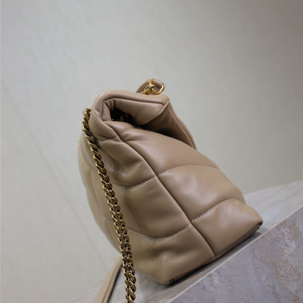 YSL 25S LOULOU PUFFER GM 35 IN BROWN CALFSKIN GOLD HARDWRE