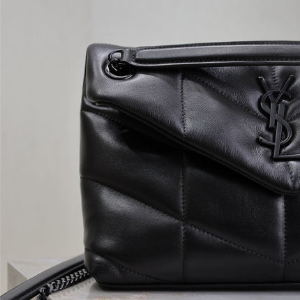 YSL 25S LOULOU PUFFER MM 29 IN BLACK CALFSKIN BLACK HARDWRE