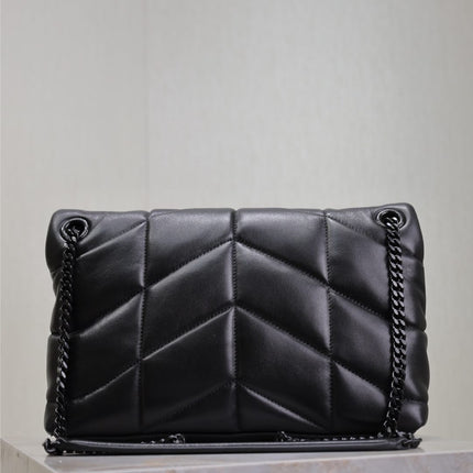 YSL 25S LOULOU PUFFER MM 29 IN BLACK CALFSKIN BLACK HARDWRE