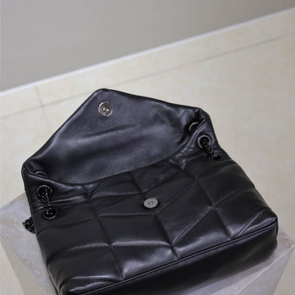 YSL 25S LOULOU PUFFER MM 29 IN BLACK CALFSKIN BLACK HARDWRE