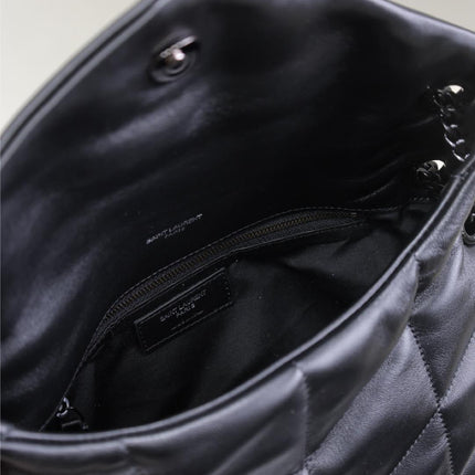 YSL 25S LOULOU PUFFER MM 29 IN BLACK CALFSKIN BLACK HARDWRE