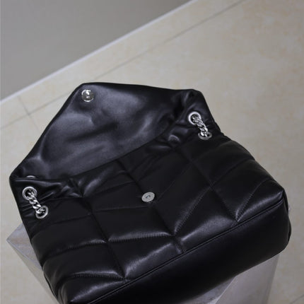 YSL 25S LOULOU PUFFER GM 35 IN BLACK CALFSKIN SILVER HARDWRE