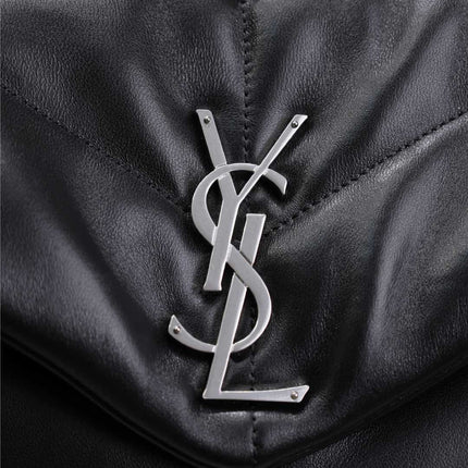YSL 25S LOULOU PUFFER GM 35 IN BLACK CALFSKIN SILVER HARDWRE