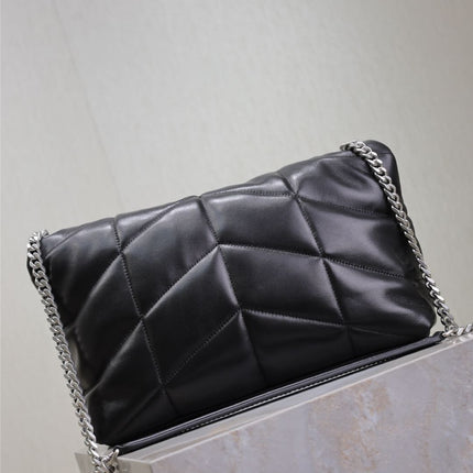 YSL 25S LOULOU PUFFER GM 35 IN BLACK CALFSKIN SILVER HARDWRE