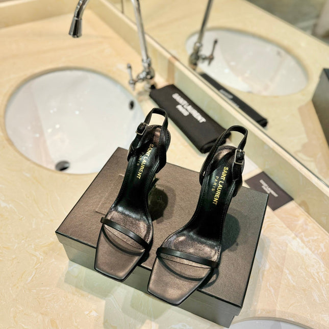 SL OPYUM SANDALS 80 BLACK AND GOLD CALFSKIN