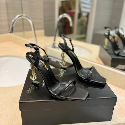 SL OPYUM SANDALS 80 BLACK AND GOLD CALFSKIN