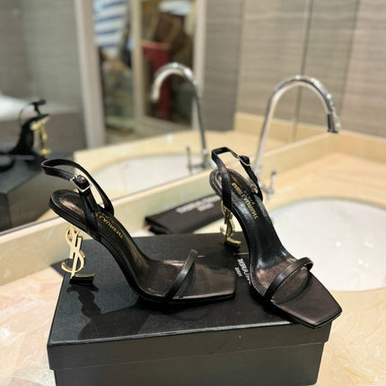 SL OPYUM SANDALS 80 BLACK AND GOLD CALFSKIN