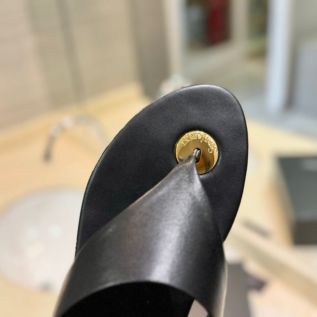 SL KOUROS THONG SANDALS BLACK CALFSKIN