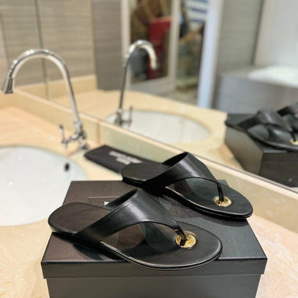 SL KOUROS THONG SANDALS BLACK CALFSKIN