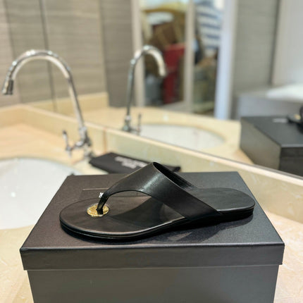 SL KOUROS THONG SANDALS BLACK CALFSKIN