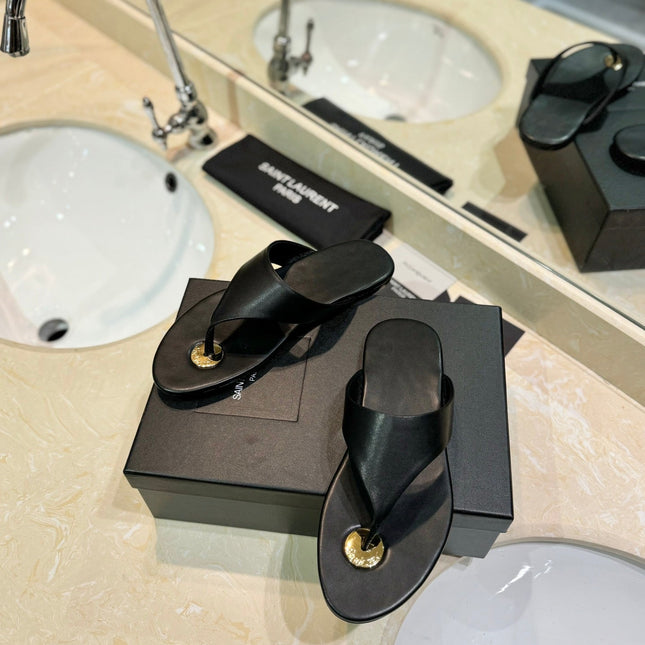 SL KOUROS THONG SANDALS BLACK CALFSKIN