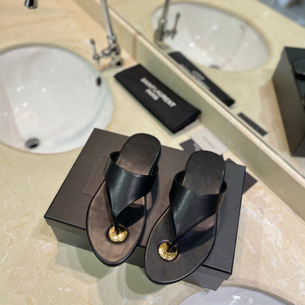SL KOUROS THONG SANDALS BLACK CALFSKIN