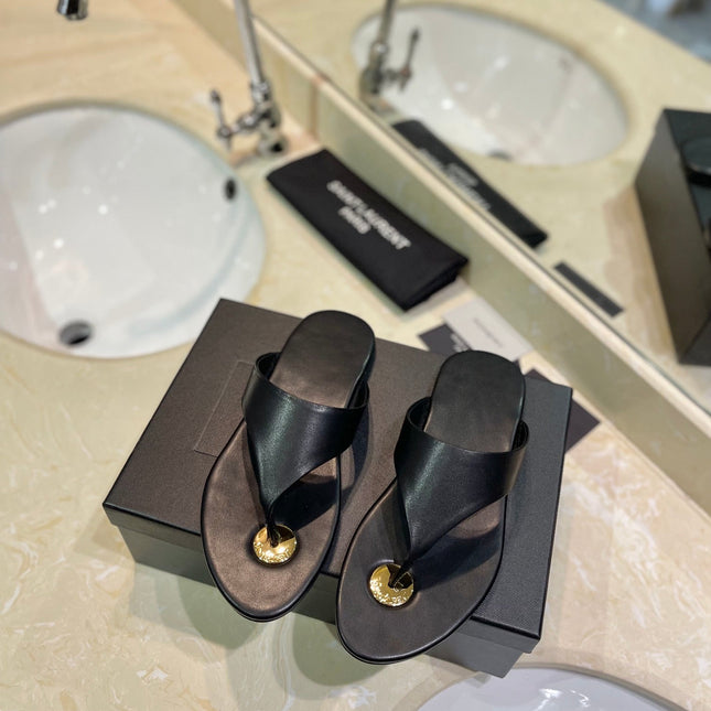 SL KOUROS THONG SANDALS BLACK CALFSKIN