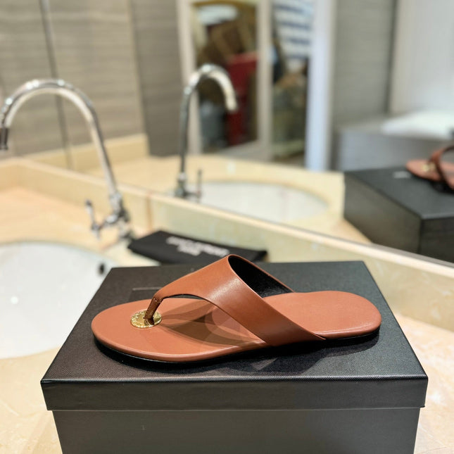 SL KOUROS THONG SANDALS BROWN CALFSKIN