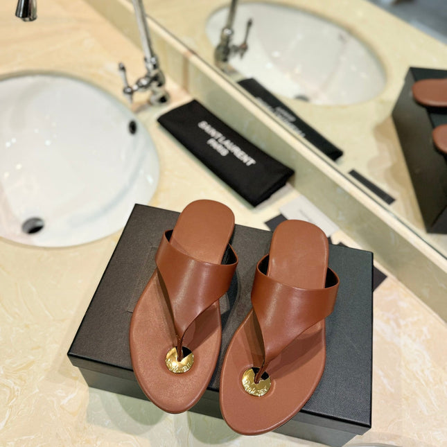 SL KOUROS THONG SANDALS BROWN CALFSKIN