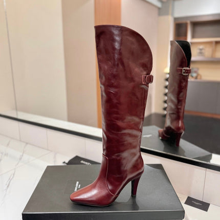 CLASSIC HIGH KNEE BOOTS IN BURGUNDY RED CALFSKIN