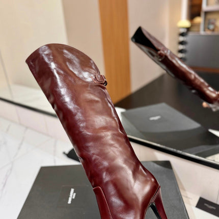 CLASSIC HIGH KNEE BOOTS IN BURGUNDY RED CALFSKIN