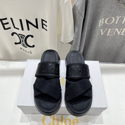 CHLOÉ MILA PLATFORM 5 CM IN BLACK NYLON WITH EMBROIDERED LOGO