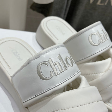 CHLOÉ MILA PLATFORM 5 CM IN WHITE NYLON WITH EMBROIDERED LOGO