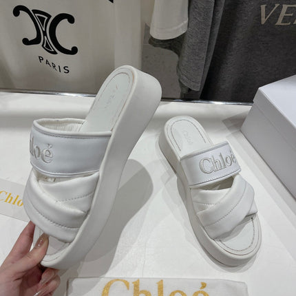 CHLOÉ MILA PLATFORM 5 CM IN WHITE NYLON WITH EMBROIDERED LOGO
