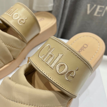 CHLOÉ MILA PLATFORM 5 CM IN OYSTER GREY NYLON WITH EMBROIDERED LOGO