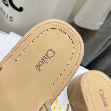 CHLOÉ MILA PLATFORM 5 CM IN OYSTER GREY NYLON WITH EMBROIDERED LOGO