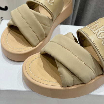 CHLOÉ MILA PLATFORM 5 CM IN OYSTER GREY NYLON WITH EMBROIDERED LOGO