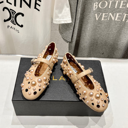 ALAIA PEARL MARY JANE SHOES IN BISQUE BEIGE LAMBSKIN