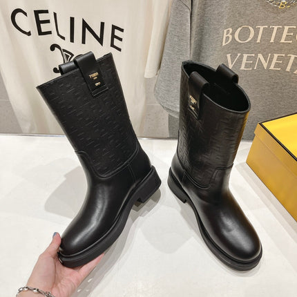 FENDI 25S ANKLE BOOTS IN BLACK COWHIDE LOGO EMBOSSING