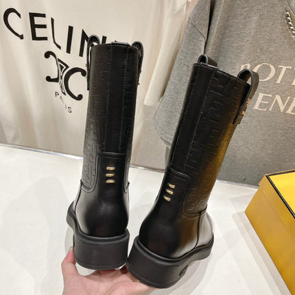 FENDI 25S ANKLE BOOTS IN BLACK COWHIDE LOGO EMBOSSING