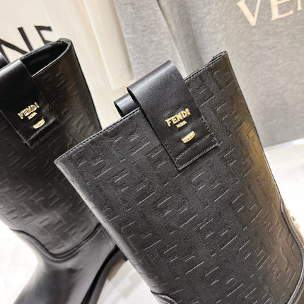 FENDI 25S ANKLE BOOTS IN BLACK COWHIDE LOGO EMBOSSING