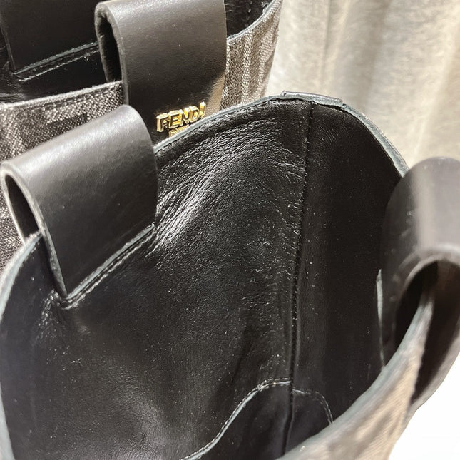 FENDI 25S ANKLE BOOTS IN BLACK COWHIDE AND CANVAS LOGO EMBOSSING