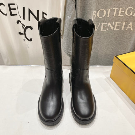 FENDI 25S ANKLE BOOTS IN BLACK COWHIDE LOGO EMBOSSING