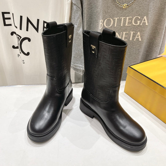FENDI 25S ANKLE BOOTS IN BLACK COWHIDE LOGO EMBOSSING