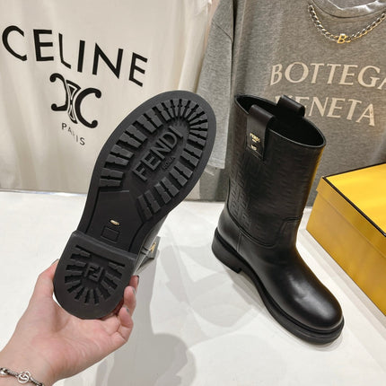 FENDI 25S ANKLE BOOTS IN BLACK COWHIDE LOGO EMBOSSING