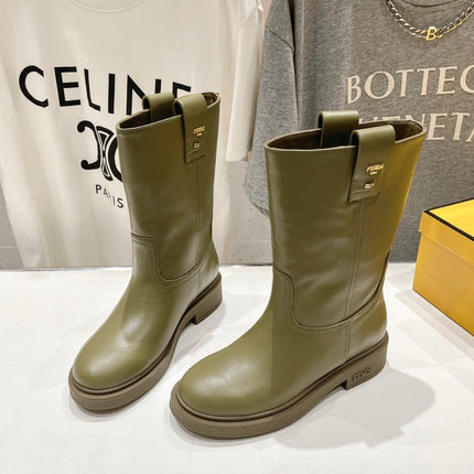FENDI 25S ANKLE BOOTS IN MOSS GREEN COWHIDE