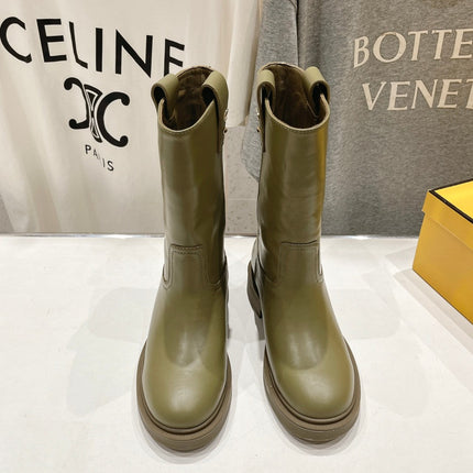 FENDI 25S ANKLE BOOTS IN MOSS GREEN COWHIDE