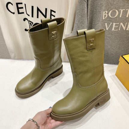 FENDI 25S ANKLE BOOTS IN MOSS GREEN COWHIDE