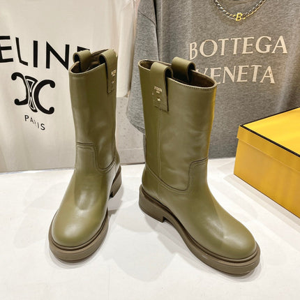FENDI 25S ANKLE BOOTS IN MOSS GREEN COWHIDE