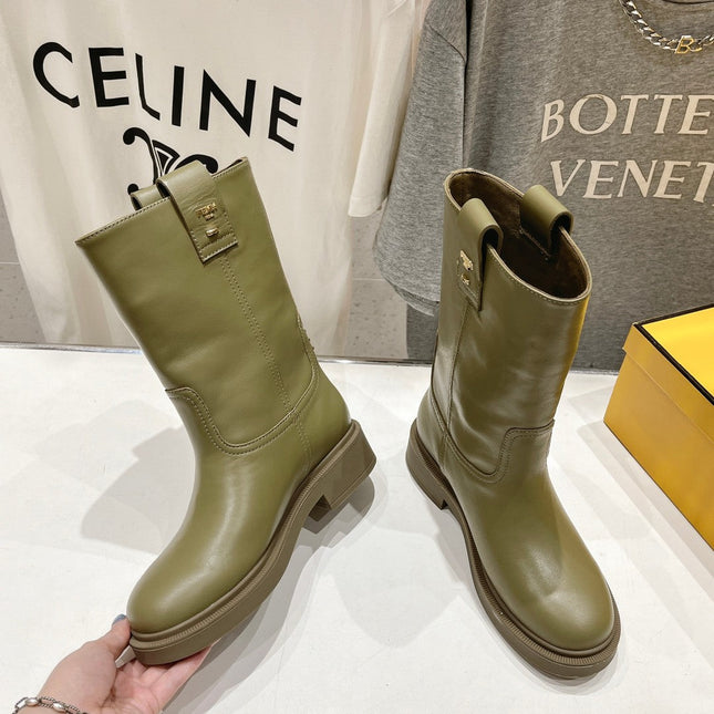 FENDI 25S ANKLE BOOTS IN MOSS GREEN COWHIDE