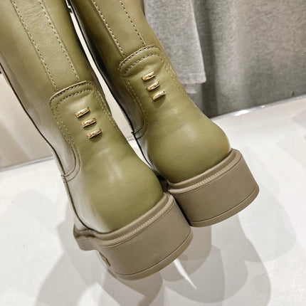 FENDI 25S ANKLE BOOTS IN MOSS GREEN COWHIDE