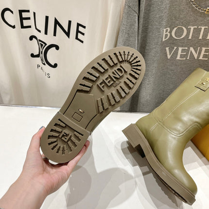 FENDI 25S ANKLE BOOTS IN MOSS GREEN COWHIDE