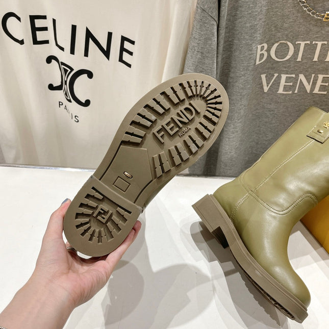 FENDI 25S ANKLE BOOTS IN MOSS GREEN COWHIDE